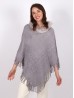 Beaded Solid Colour Poncho with  Faux Fur Neck and Fringes